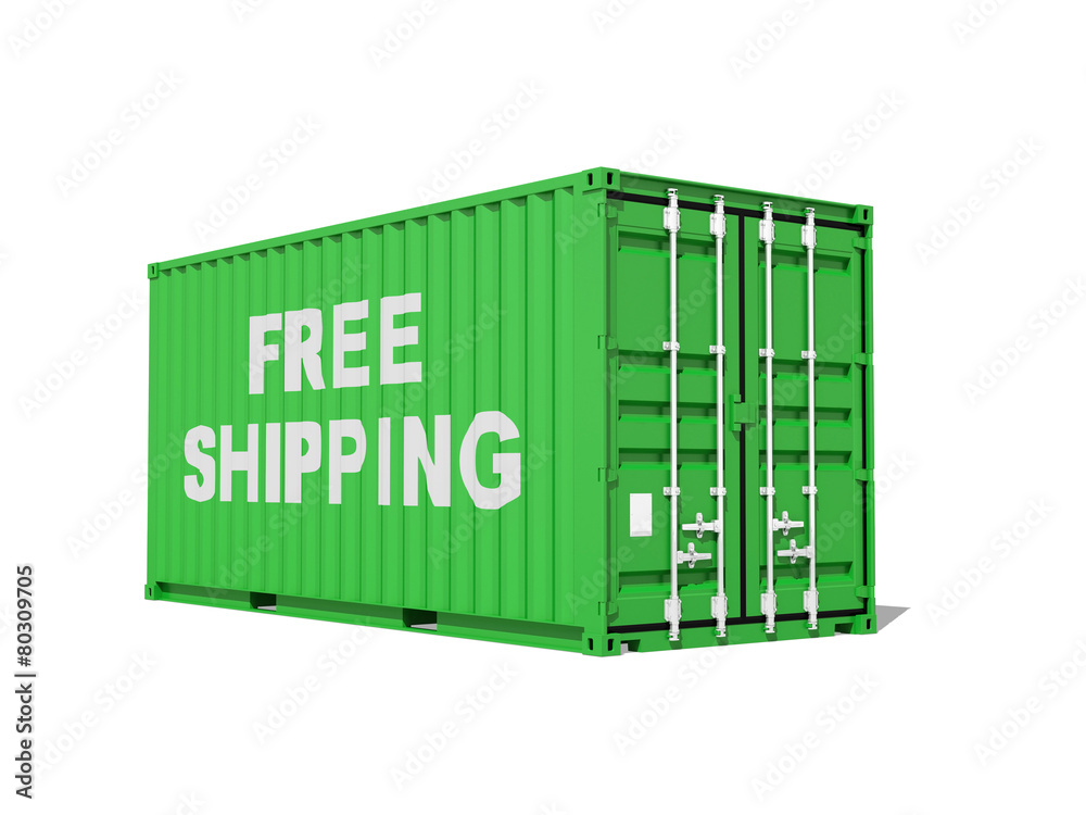 Free shipping. Green cargo container isolated on white Free shipping. Green cargo container isolated on white