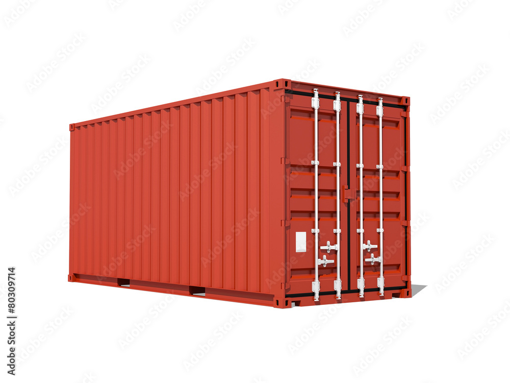 Red cargo container isolated on white, 3d render Red cargo container isolated on white, 3d render