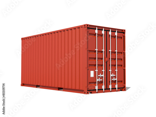 Red cargo container isolated on white, 3d render