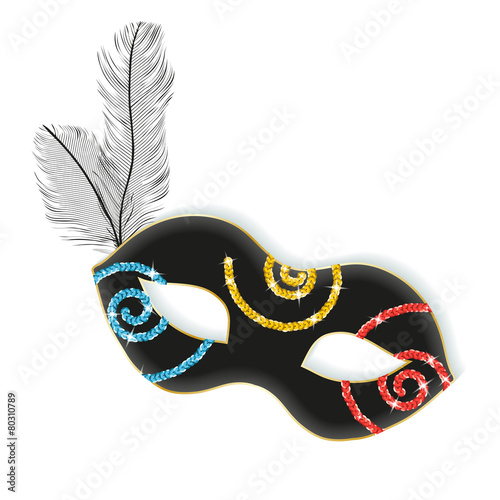 Black mask with feathers and sparkles