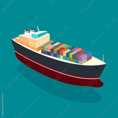 Isometric container ship on the water