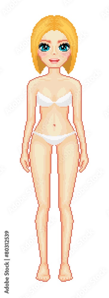 Girl body figure isolated in pixel art cartoon style Girl body figure isolated in pixel art cartoon style