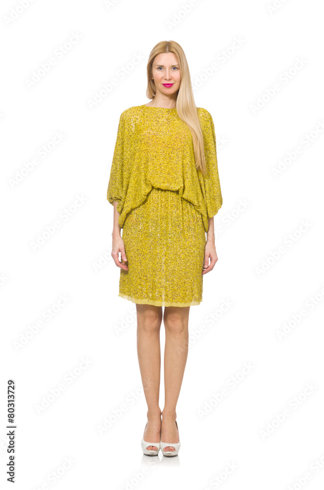 Pretty tall woman in yellow dress isolated on white Pretty tall woman in yellow dress isolated on white