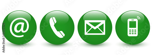 Set of green glossy ball icons – Contact Us