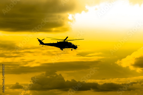 combat helicopters Mi-24 against the sky
