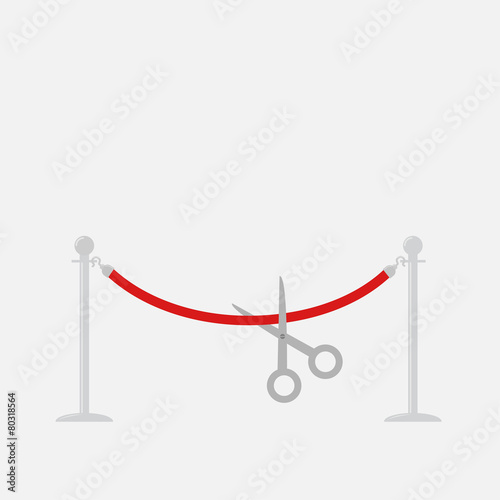 Scissors red rope silver barrier stanchions turnstile Flat 