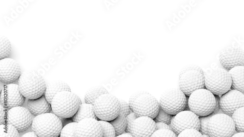 Golf balls pile with copy-space isolated on white background