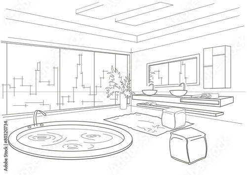 architectural linear sketch bathroom interior
