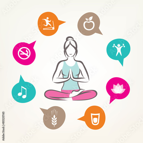 healthcare and fitness infographics, harmonic life style, yoga