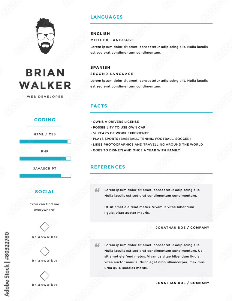 Clean and minimalistic personal vector resume / cv template Stock ...