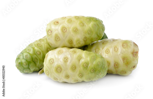 Noni fruits on white background