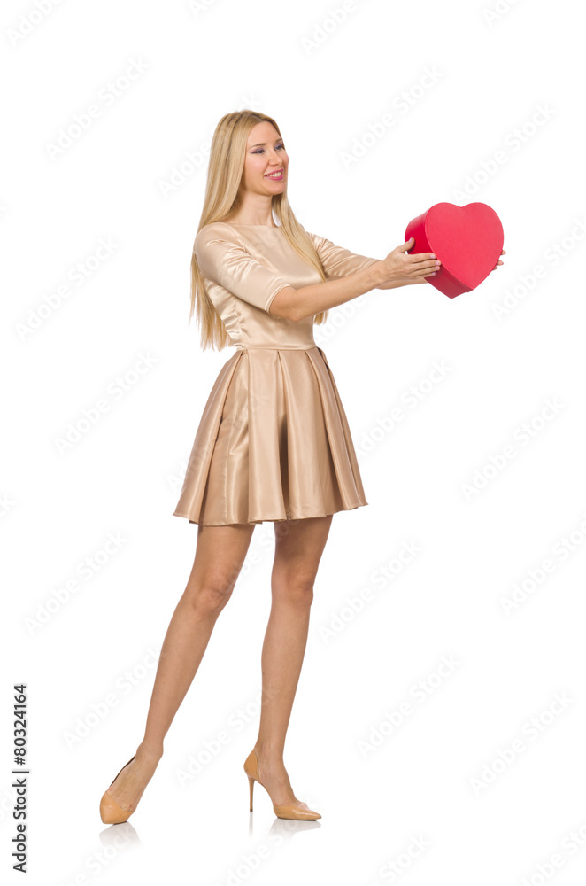 Happy woman holding giftbox isolated on the white Happy woman holding giftbox isolated on the white