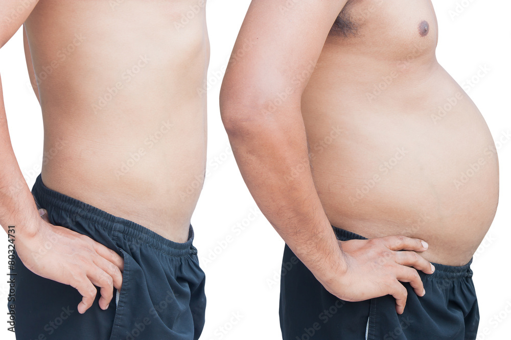 Naklejka premium man before and after fat loss.