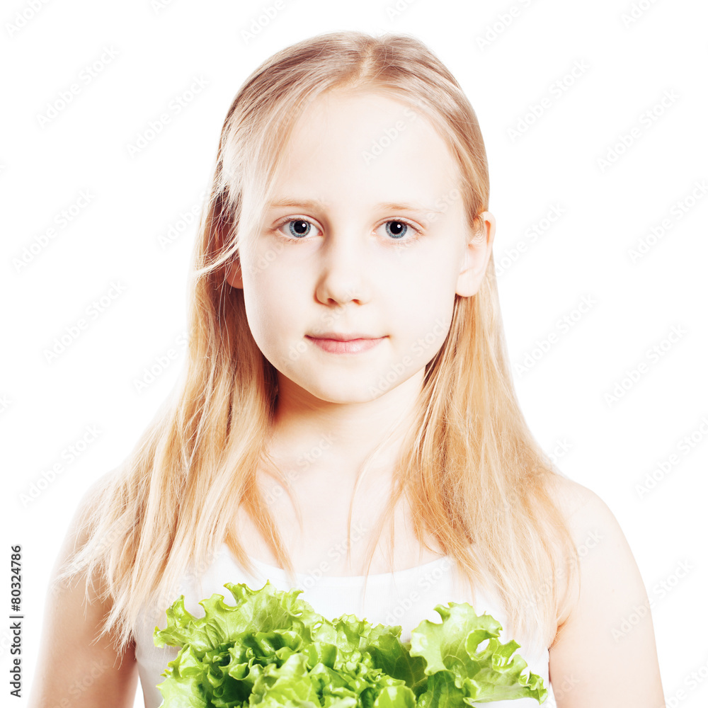 Portrait of Teen Girl with green Vegetable, Healthy Eating conce Portrait of Teen Girl with green Vegetable, Healthy Eating conce