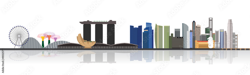 Naklejka premium Ilustracja widok panoramę miasta Singapur w Marina Bay
