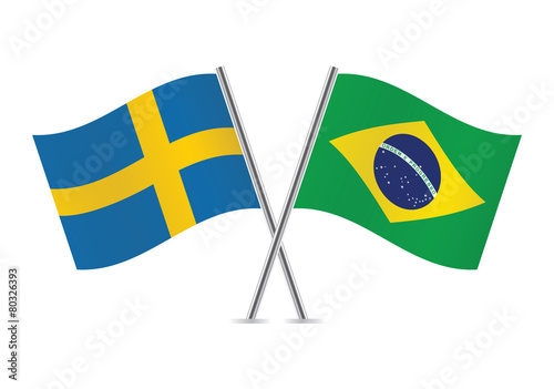 Swedish and Brazilian flags. Vector illustration.