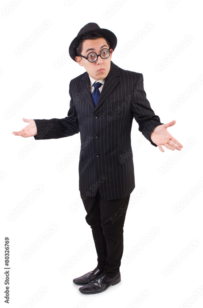 Funny gentleman in striped suit isolated on white Funny gentleman in striped suit isolated on white