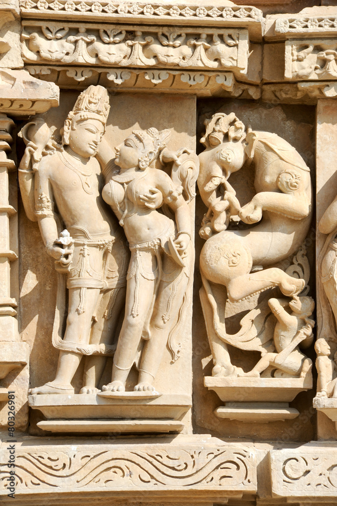 Detail of artwork at the Khajuraho temple