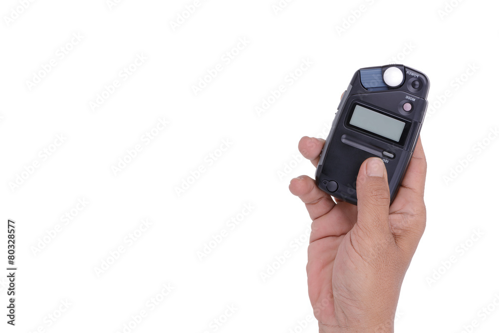 hand male with professional light metering or photometer tool, d hand male with professional light metering or photometer tool, d