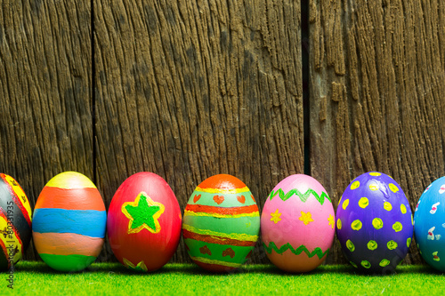 Easter eggs with wood background