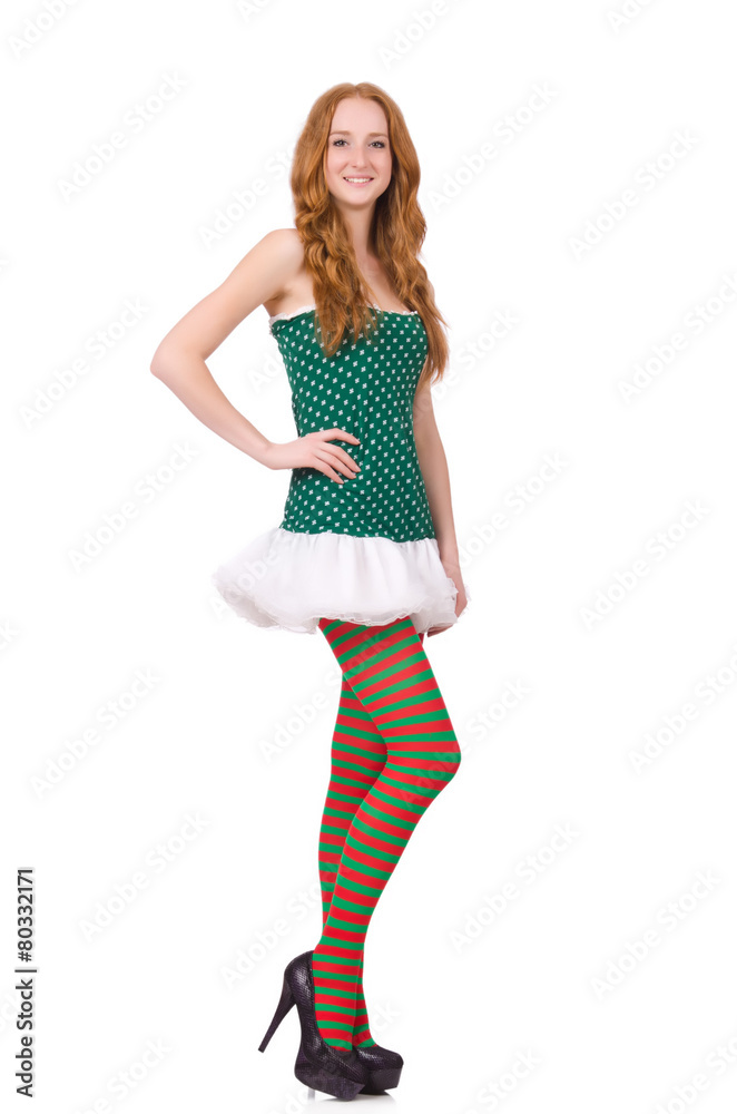 Woman in saint patrick clothes isolated on white Woman in saint patrick clothes isolated on white