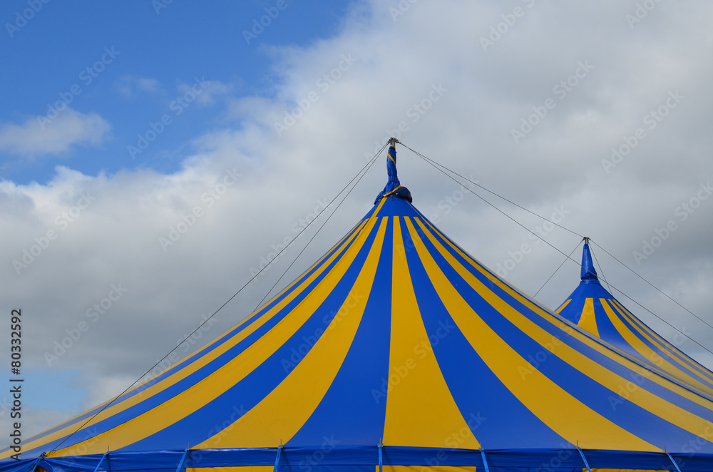 Blue and yellow circus big top tent Blue and yellow circus big top tent