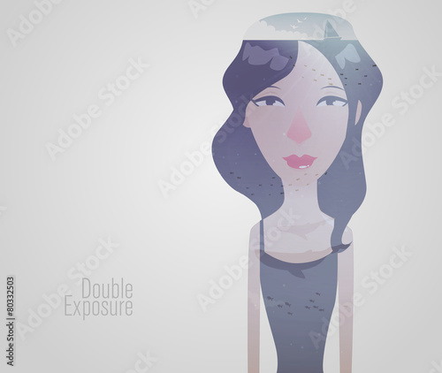 Double exposure girl: Underwater