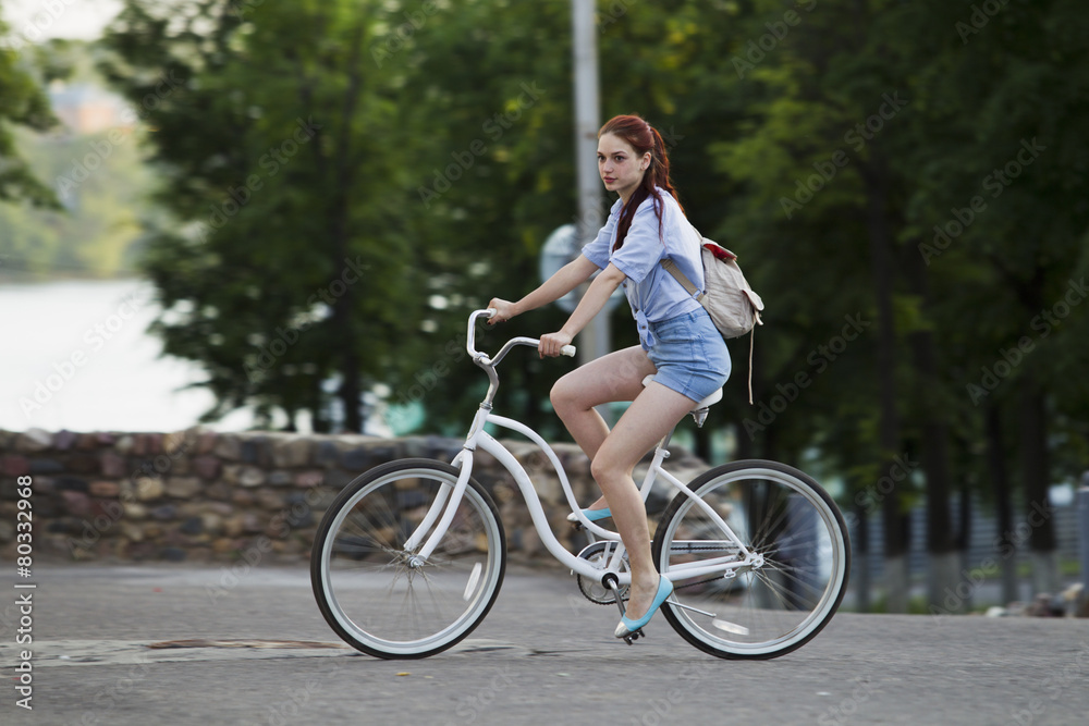 Girl and white bike Girl and white bike