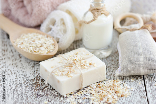 Handmade soap with oatmeal and milk