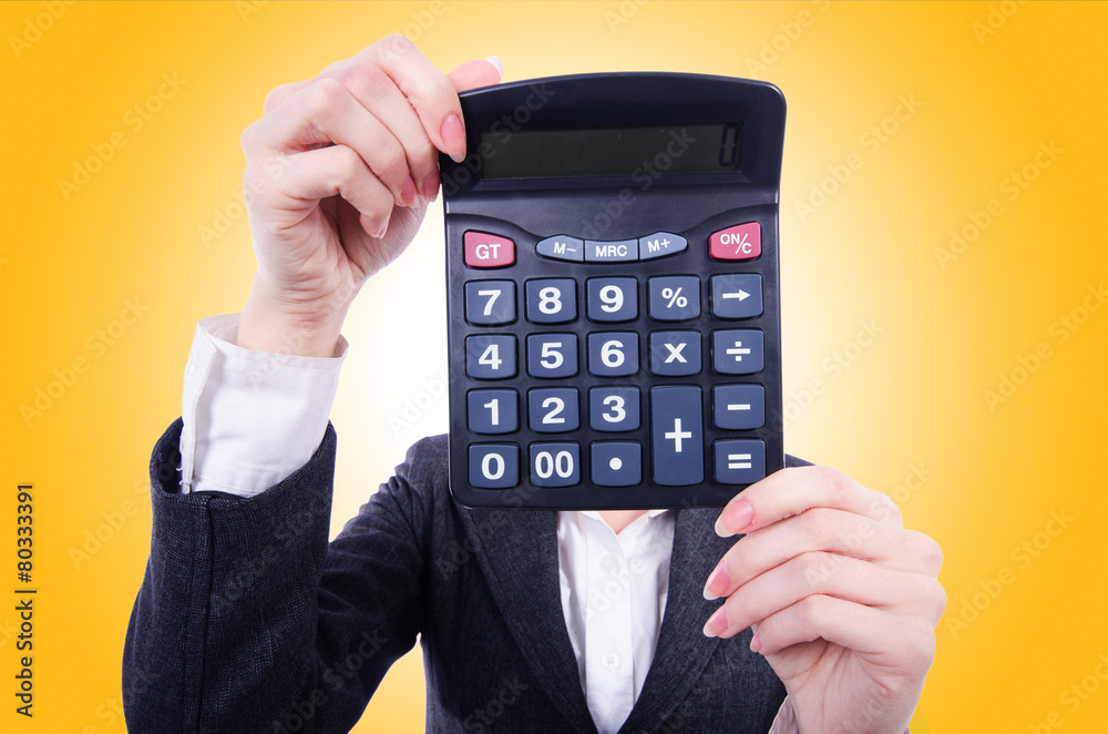 Nerd female accountant with calculator Nerd female accountant with calculator