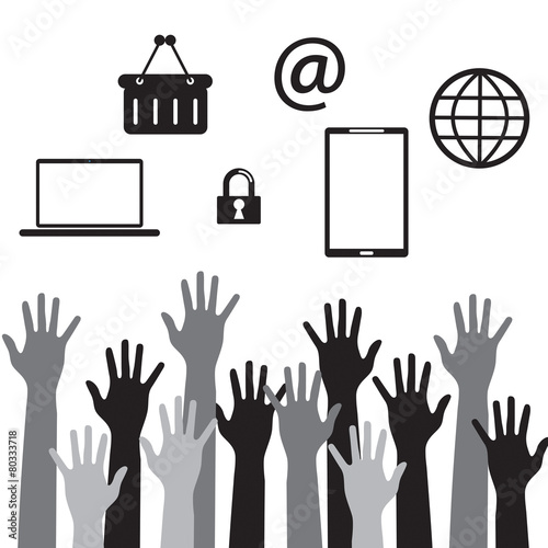 Drawing hands with technology icons