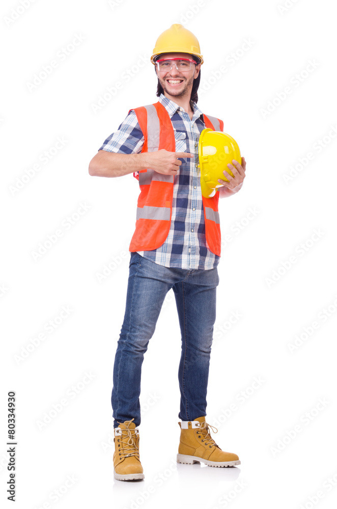 Foreman with yellow helmet isolated on white Foreman with yellow helmet isolated on white