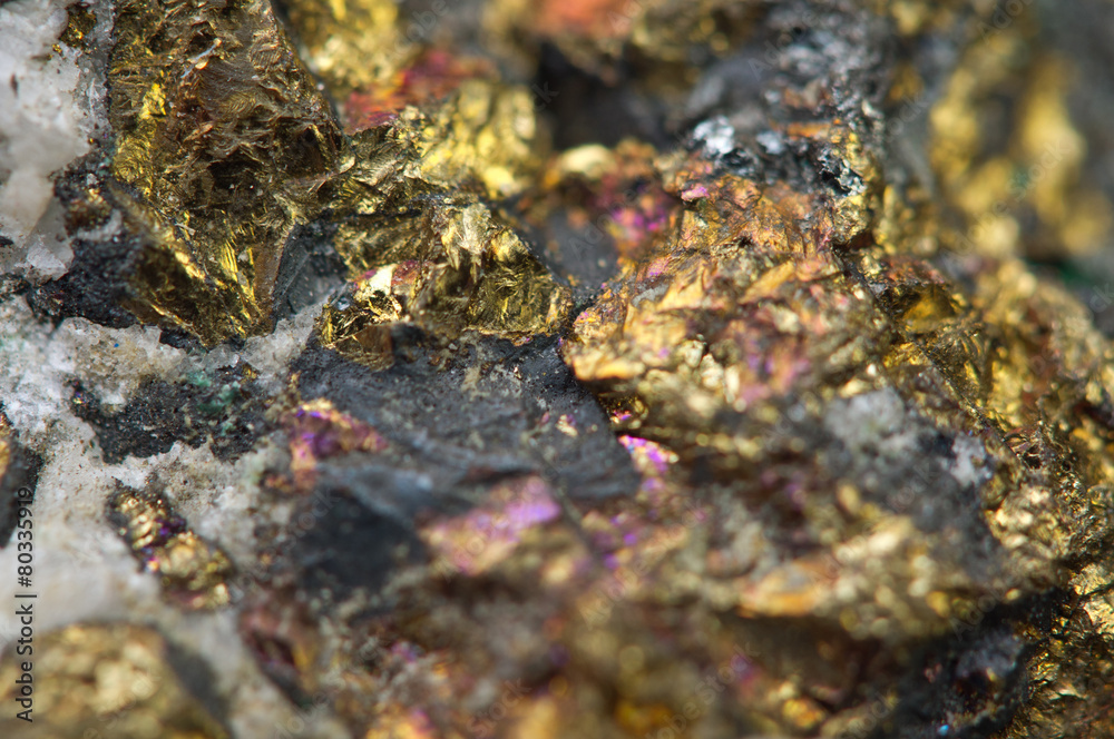 Fototapeta premium Chalcopyrite Copper iron sulfide mineral Macro.