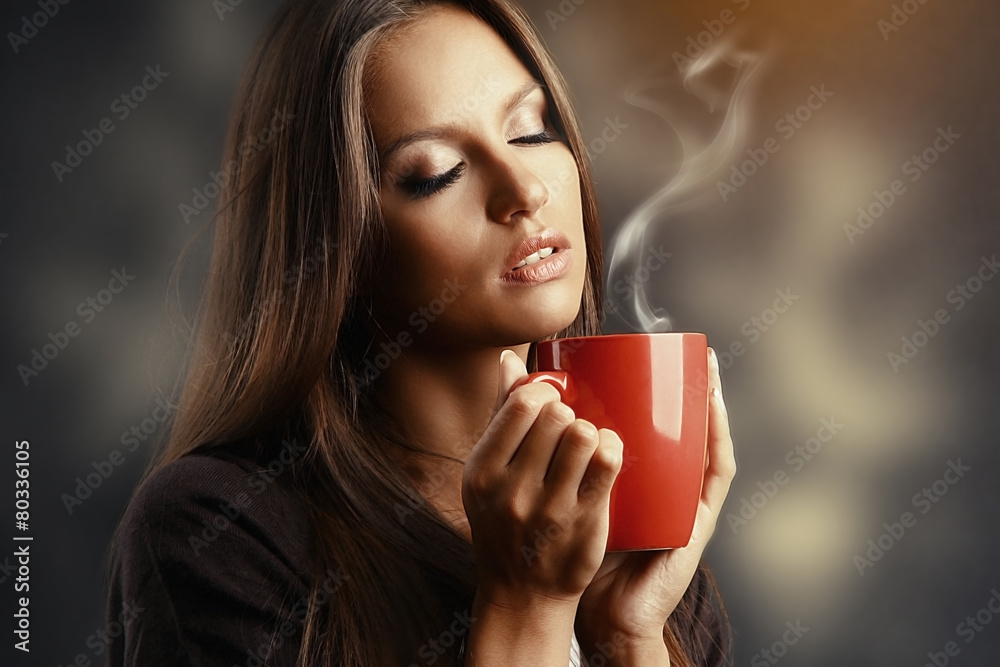 Beautiful young woman with cup of coffee Beautiful young woman with cup of coffee