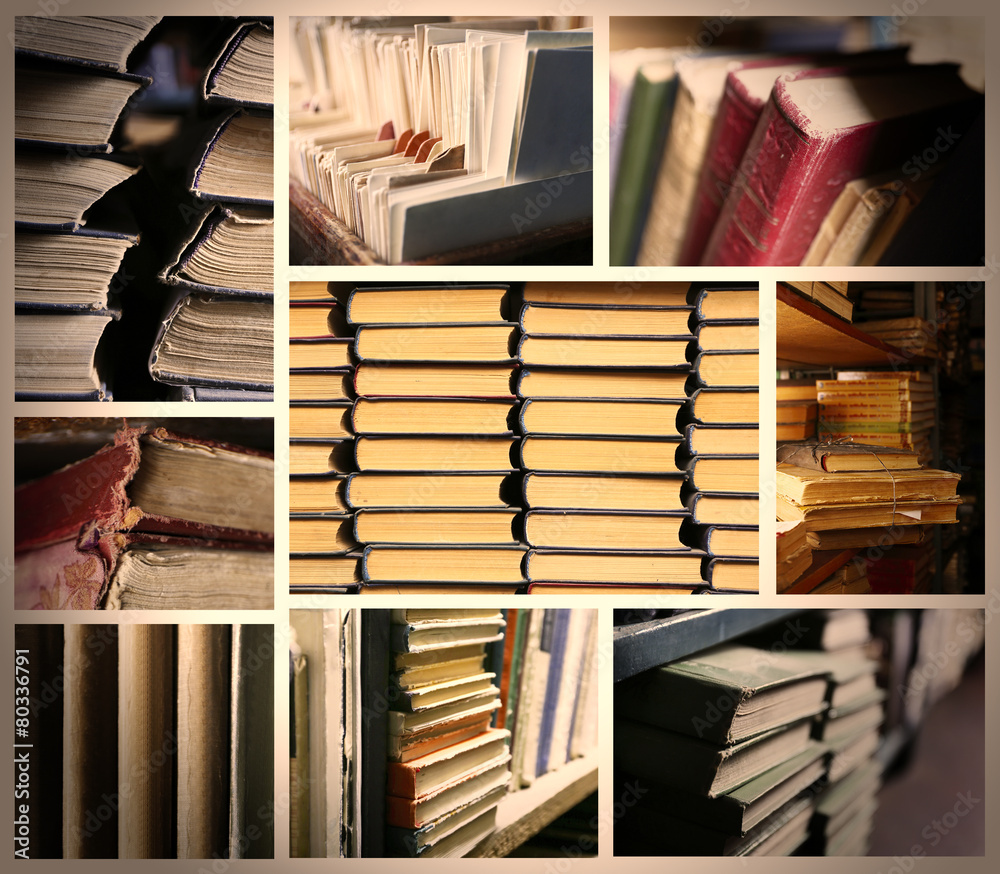 Fototapeta premium Many different compositions with books in collage