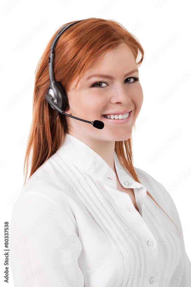 Young Beautiful Call Center Support Agent Woman Smiling Young Beautiful Call Center Support Agent Woman Smiling