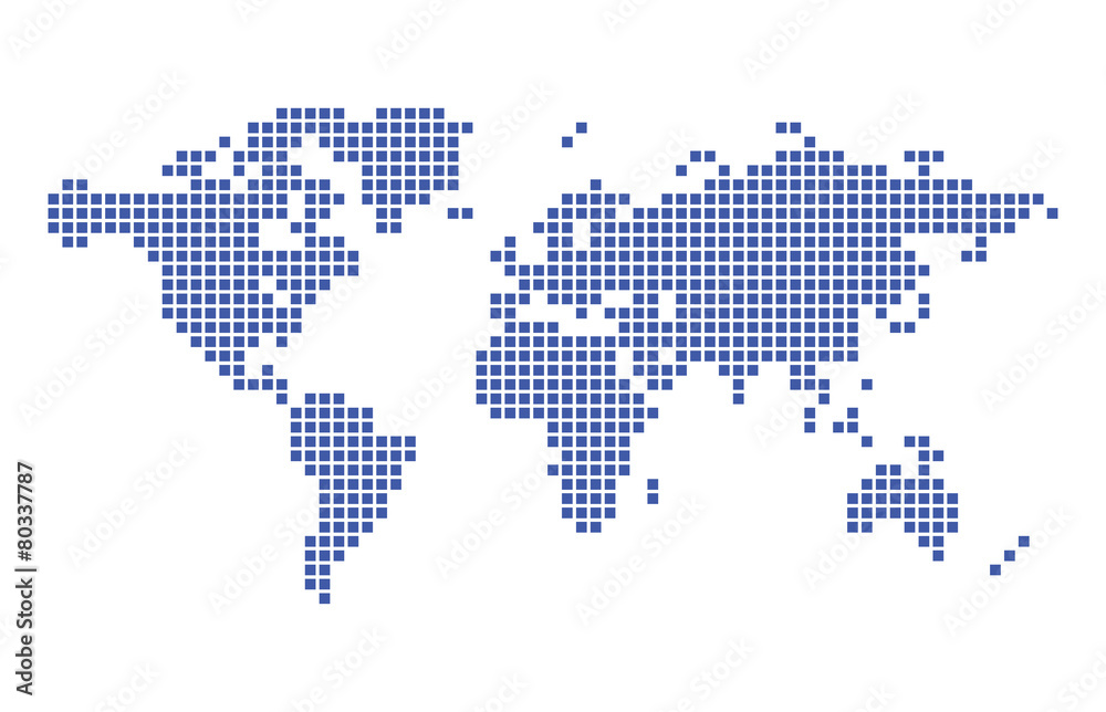 dark blue map of world - vector squares