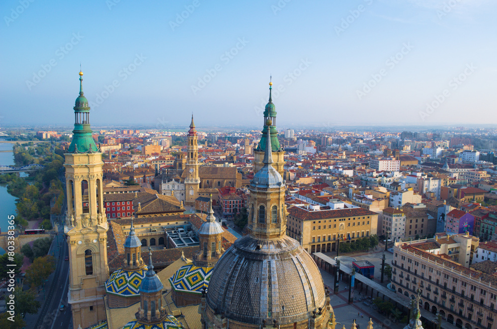 Fototapeta View over the cityscape of spanish city zaragoza