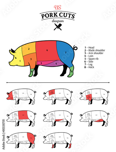American (US) Pork Cuts Diagram