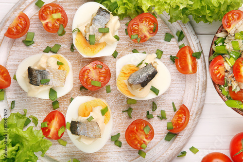 Easter eggs with mayonnaise and herring