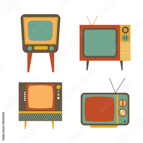 retro tv items set on white background