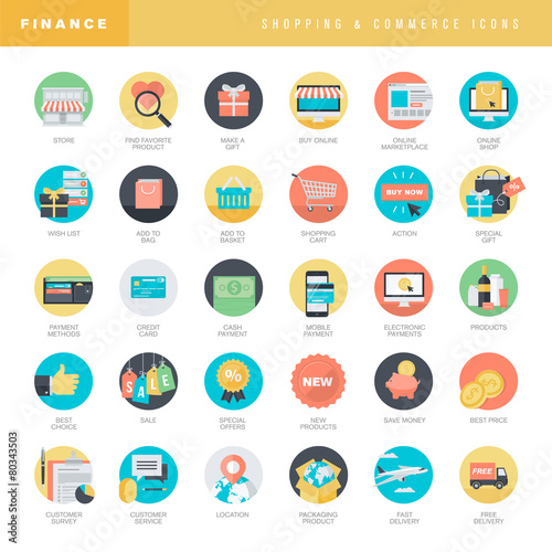 Set of flat design icons for online shopping and e-commerce