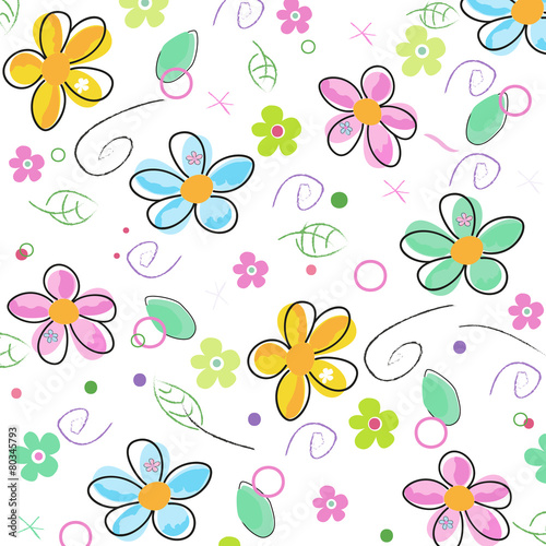 Colorful doodle spring flowers background