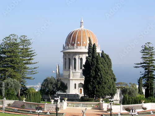 Haifa Bahai Gardens view of the Shrine of Bab 2003 photo