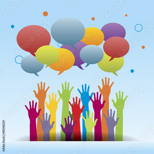 Arms raised up and speech bubbles