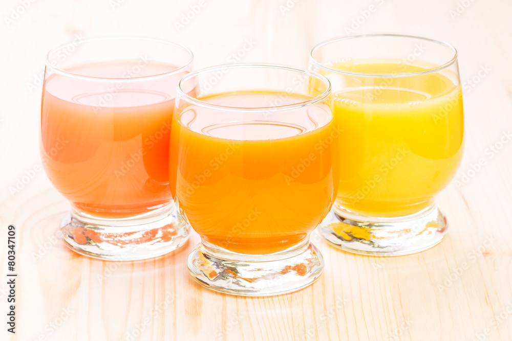Three glasses of fresh natural juice. Three glasses of fresh natural juice.