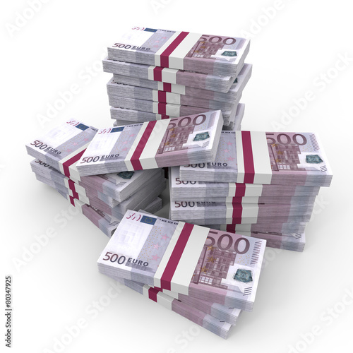 Stacks of money. Five hundred euros.