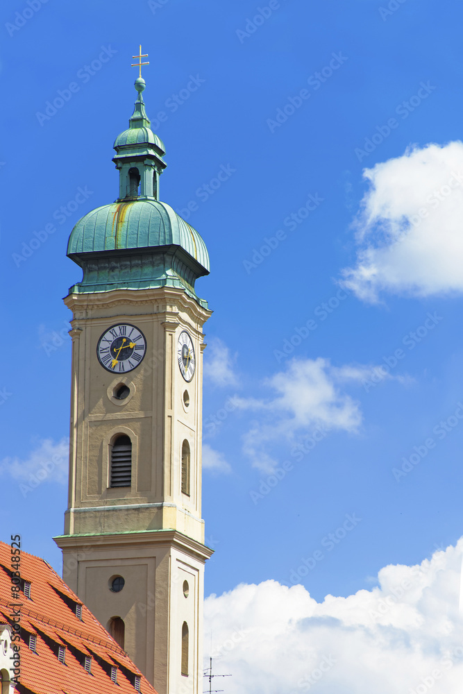 Clock tower of cathedral in Munich