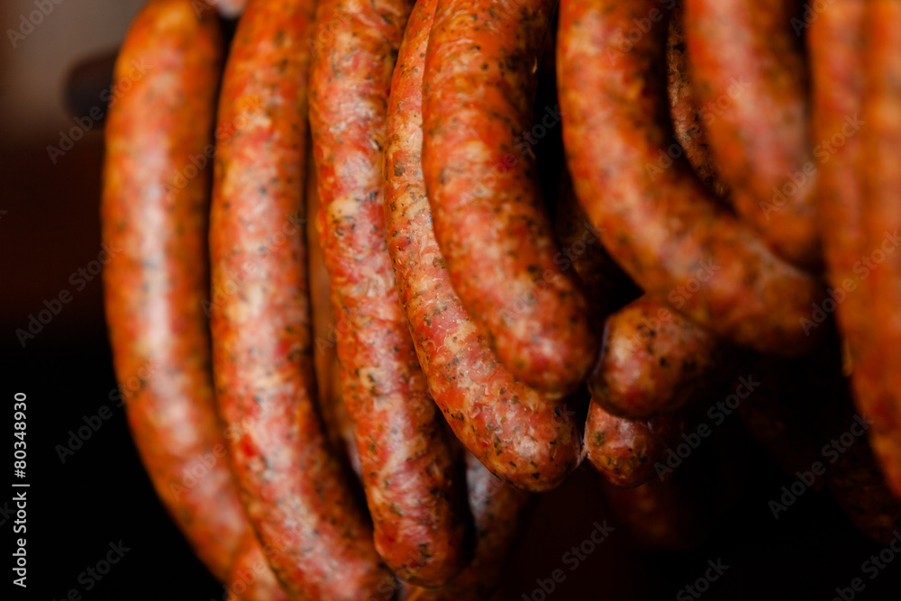 Traditional food. Smoked sausuages in smokehouse. Traditional food. Smoked sausuages in smokehouse.