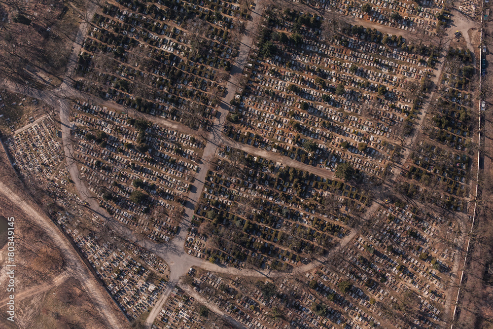 Fototapeta premium aerial view of graveyard